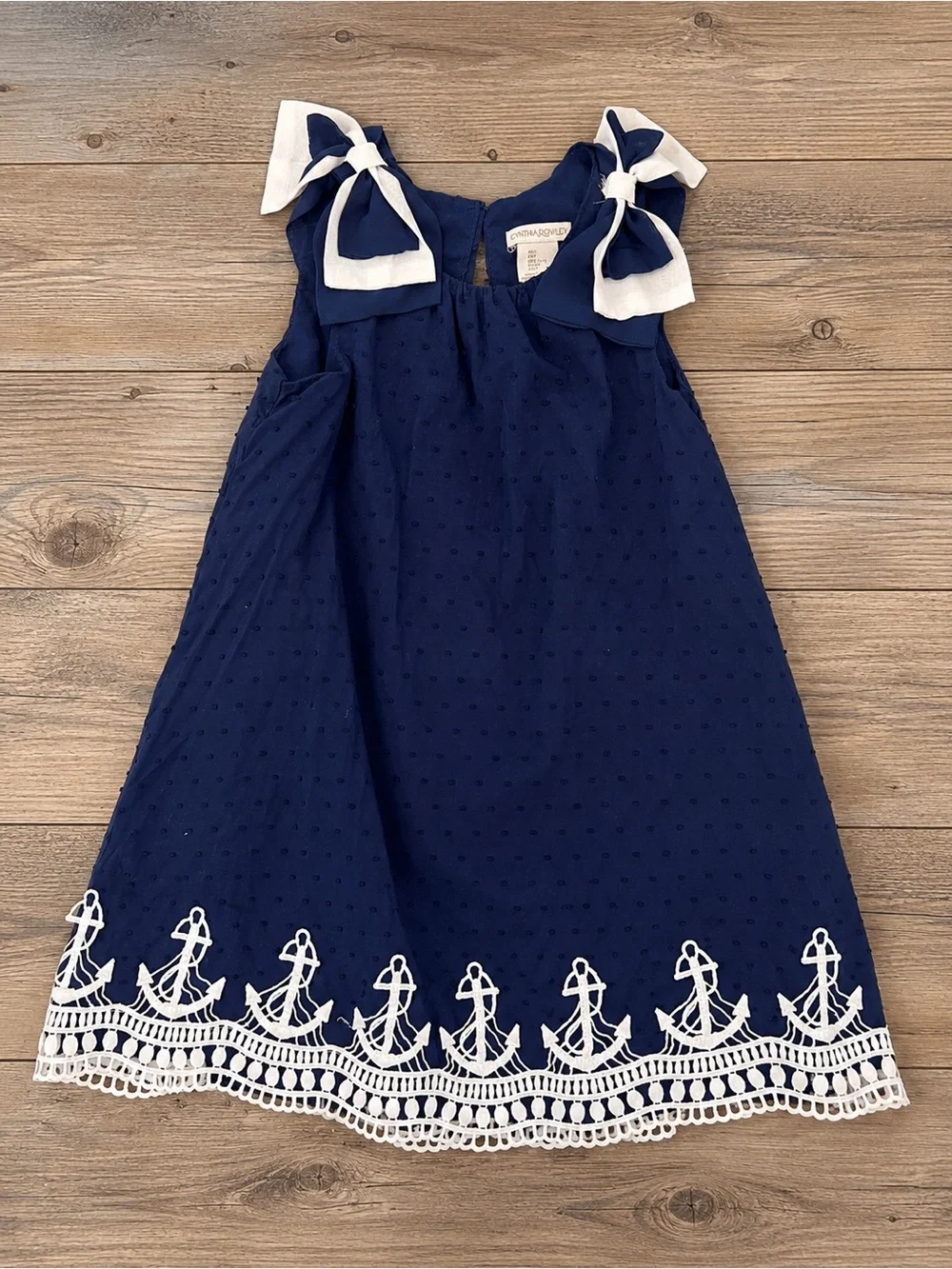 Cynthia Rowley Girls Size 7 Navy Swiss Dot Nautical Anchor Dress 🎀⚓️